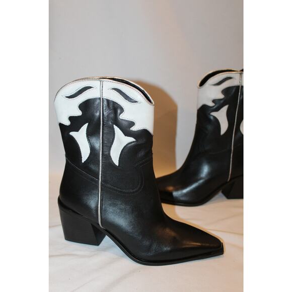 NEW 42 GOLD BARTLETT LEATHER WOMEN'S COWBOY‎ BOOTS BLACK WHITE SZ 6 - Picture 3 of 5